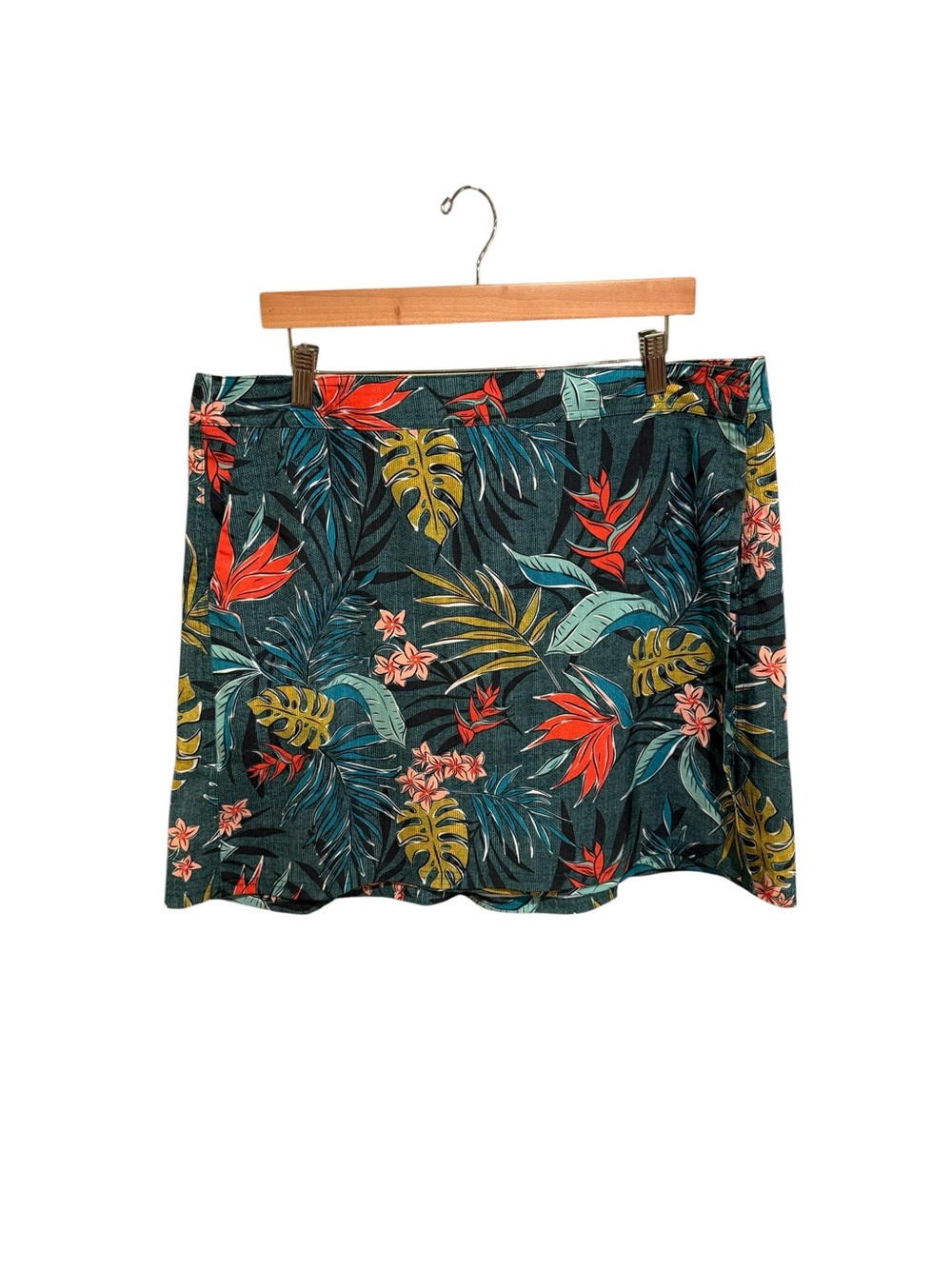 NWOT Ripskirt Hawaii Teal Tropical Print Mini Skirt with Red & Yellow Accents
